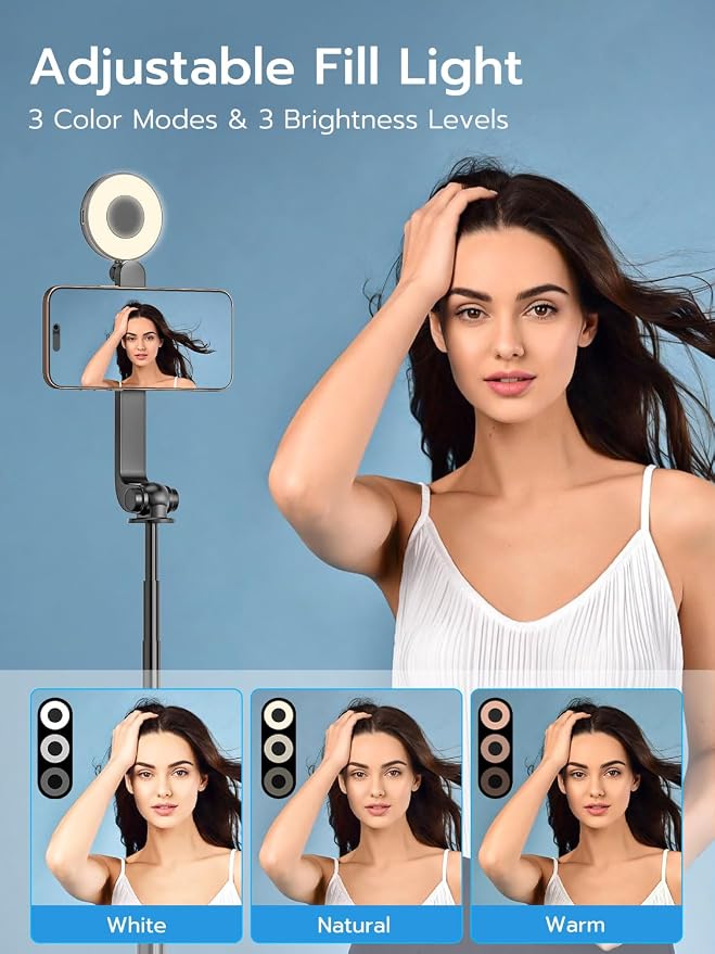 USKEYVISION Magnetic Selfie Stick Tripod with Light & Remote, Phone Tripod with Magnetic Holder for Magsafe, 360° Rotatable Cellphone Stand for iPhone/Android for Video Recording, Vlogging(SPT-02)