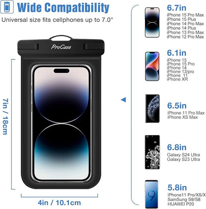 ProCase 2 Pack Waterproof Phone Pouch Case, 7" Universal Underwater Cellphone Dry Bag for iPhone 17 Air 16 15 14 13 Pro Plus Max 12 11, Galaxy S24 S23 S22 Ultra Pixel -Clear
