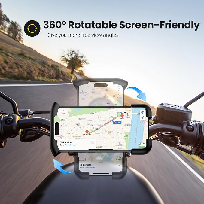 Bike Phone Holder, Motorcycle Phone Mount 360°Rotatable Handlebar Cell Phone Clamp Scooter Phone Clip for iPhone 17 Pro Max/17e/16/15/14/13,Galaxy S26 Ultra/S25/A17/A16/A57 and More 4.7"-7.3" Phones