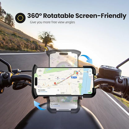 Bike Phone Holder, Motorcycle Phone Mount 360°Rotatable Handlebar Cell Phone Clamp Scooter Phone Clip for iPhone 17 Pro Max/17e/16/15/14/13,Galaxy S26 Ultra/S25/A17/A16/A57 and More 4.7"-7.3" Phones