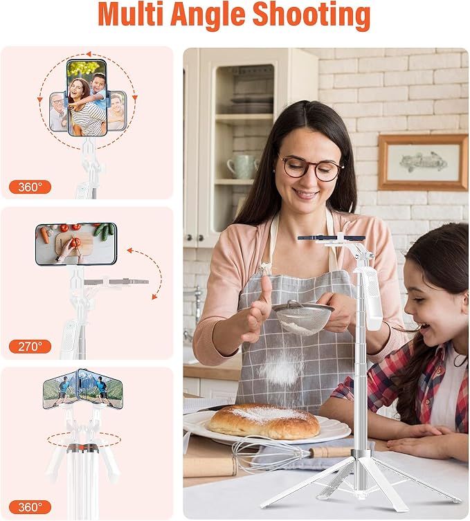 Selfie Stick Phone Tripod - 71 inch Tall Cell Phone Holder with Detachable Wireless Remote and 2 LED Lights for Recording, Video and Picture, Phone Stand for iPhone, Android, Camera & Gopro