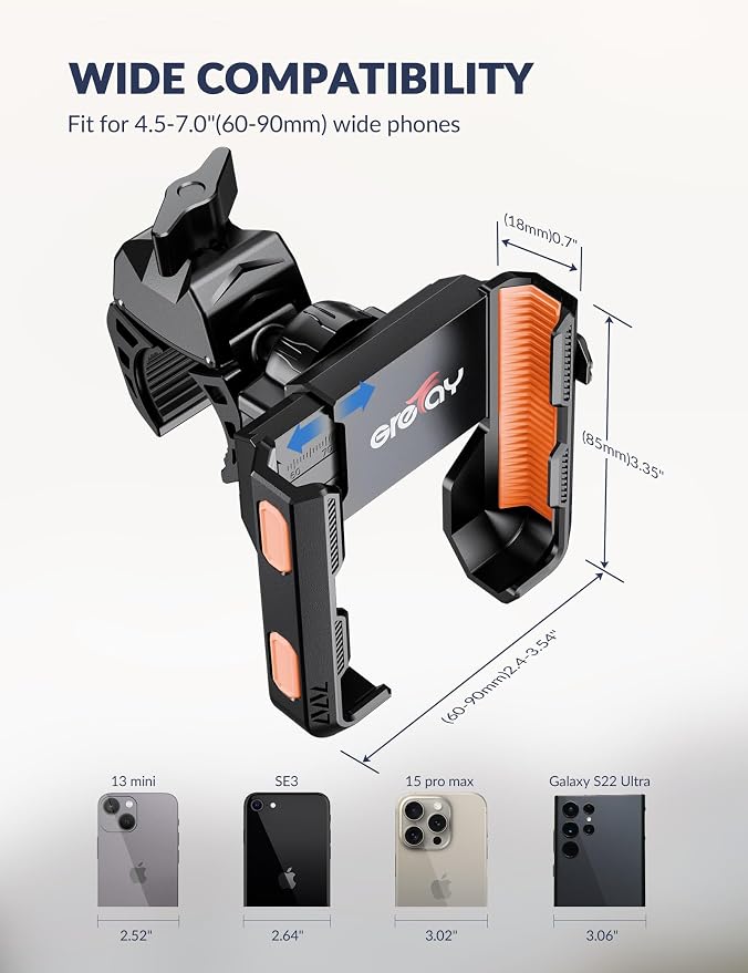 Bike Phone Mount for Electric, Mountain, Scooter, and Dirt Bikes [Camera Friendly] [1s Lock] Universal 360° Bicycle Handlebar Holder for iPhone 15/14/13 Samsung S23/S22 4.5-7" Smartphone (Orange)