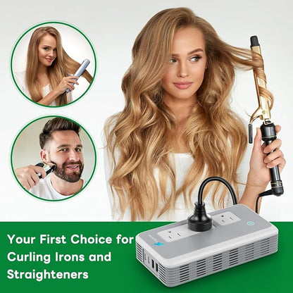 Voltage Converter US to Europe for Curling Iron and Hair Straighteners, PD 65W Fasting Charging Power Converter for European Travel Plug Adapter with Type C G A T for 200+ Countries (White)