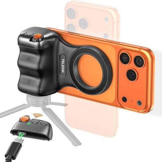 Magnetic Phone Camera Grip, Smartphone Holder Selfie Handle Snap with Wireless USB Remote Control & 1/4” Screw Mount, Camera Stabilizer for iPhone & Android Cellphone Selfie Vlog Video Live