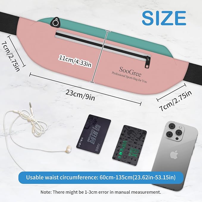 SooGree Running Waist Pack for Men Women, Lightweight Waterproof Sports Belt Bag, Phone Running Pouch, Night Reflective Fitness Storage Bag for Running Cycling Hiking Traveling (Blue/Pink)