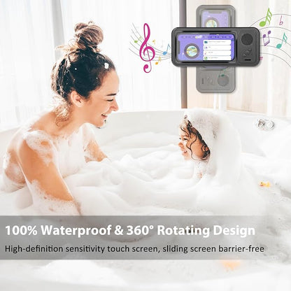 Shower Phone Holder with Wireless Bluetooth Speaker,2026 New Waterproof 480 Rotation Viewable Shower Phone Case Speaker for Any Phone, Wall Mounted Phoneholder Stand for Bathroom Mirror (Black)