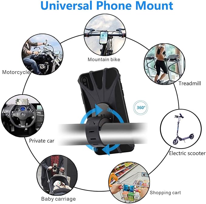 Kinizuxi 2 Pack Universal Bike Phone Mounts, 360 Rotation Silicone Holders for iPhone and Samsung, Compatible with 4.7-6.8 Inches Phones, Easy Installation