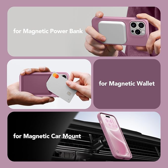 GONEZ for iPhone 14 Pro Case, Compatible with Magsafe, with Screen Protector + Camera Lens Protector, Soft Anti-Scratch Microfiber Lining, Shockproof Liquid Silicone Phone Cover, Blackcurrant