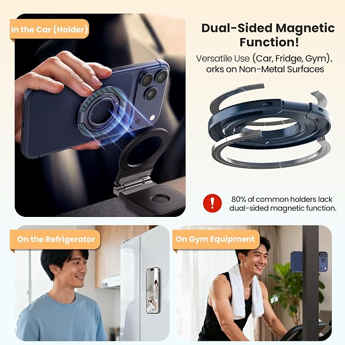 Nillkin FiberSnap Magnetic Phone Grip Ring Stand, Removable Phone Holder with Expanding Grip and Adapter Ring for MagSafe,360 Rotation Adjustable Kickstand for iPhone 16 Pro 15,14,13,12,11 (Blue)