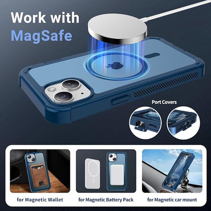 jaroco Magnetic for iPhone 13 Case, [Compatible with MagSafe][Military Grade Drop Protection][Heavy Duty Protection][Non-Slip][Shockproof] 2-Layer Durable Bumper Phone Case 6.1''-Deep Blue