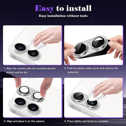 Camera Lens Protector for iPhone 17 Camera Lens Protector [Strong Adsorption] [Not Easy to Break] Metal Tempered Glass Rear Camera Screen Cover - Silver