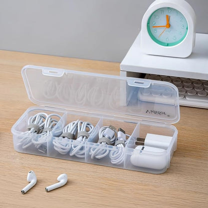 Vidifor 5-Pack Clear Cable Organizer Box with 40 Cable Ties, Portable Cord & Charger Storage for Drawer, Desk, Office & Home (5, Small)