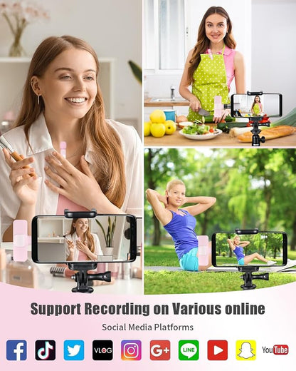 Wireless Lavalier Microphone for Android/iPhone/Computer/Laptop, Wireless Mic for iPhone 13 14 15 16 17 with Noise Reduction Chip, Mini Microphone for Recording Podcast YouTube, TikTok(2 Pack)