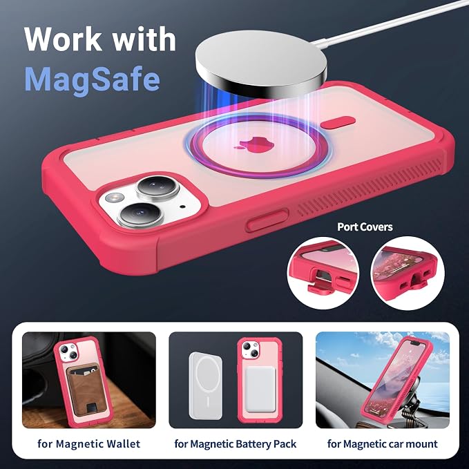 jaroco Magnetic for iPhone 14 Case, [Compatible with MagSafe][Military Grade Drop Protection][Heavy Duty Protection][Non-Slip][Shockproof] 2-Layer Durable Bumper Phone Case 6.1''-Rose