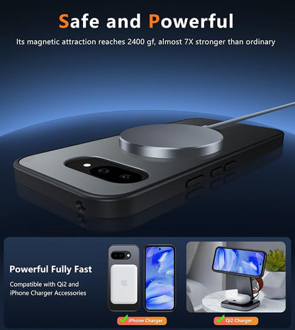 FNTCASE for Google Pixel 9a Case: [Compatible with Magsafe] Translucent Matte Magnetic Phone Cover - Military Grade Drop Protection - Shockproof Protective Cases for Pixel 9A (Black)
