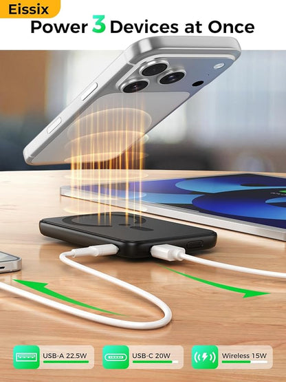 for Magsafe Power Bank, 12000mAh Magnetic Portable Charger with Adjustable Stand - Travel Essentials Wireless Battery Pack with USB-C 20W Fast Charging, LED Screen, for iPhone 17/16/15/14 Series,Black
