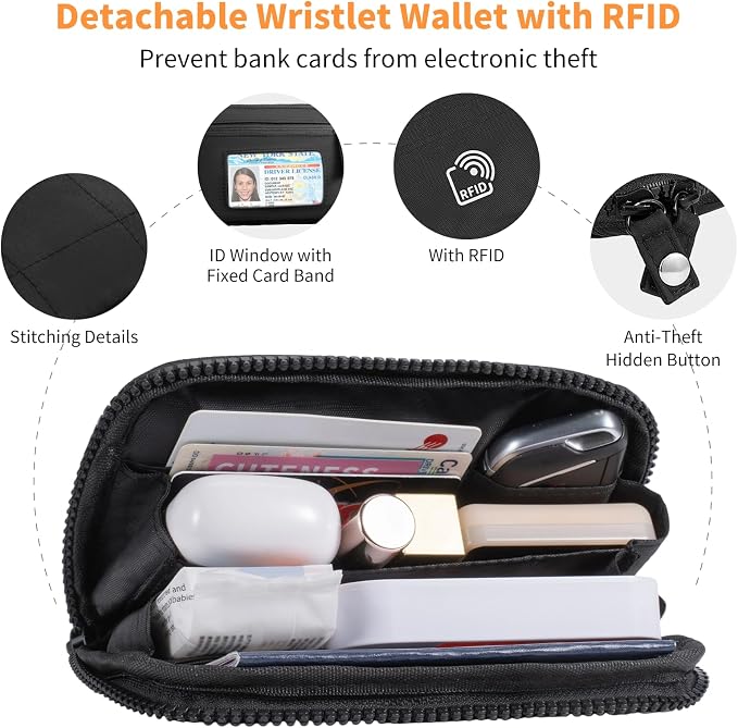 Tiostep Clip and Go Strap for Phone with Wallet Crossbody Phone Lanyard with Anti-Theft Zipper Pouch Detachable Quilted Wrist Wallet with RFID and ID Window for Daily Travel.