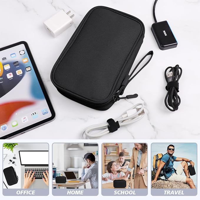 Electronics Organizer Travel Case, Travel Accessories Essentials for Men Women, Cord Organizer Travel Tech Pouch, Waterproof Double Layers Storage Bag for Cable, Charger, Phone, Earphone, Black