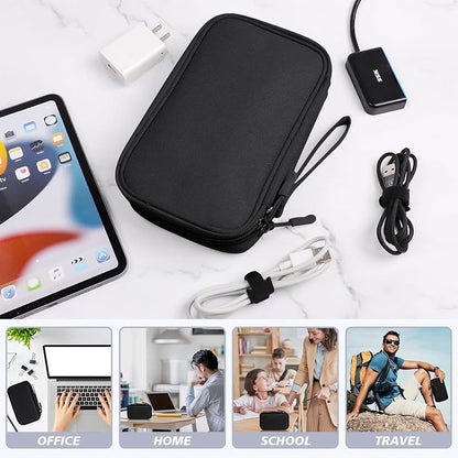 Electronics Organizer Travel Case, Travel Accessories Essentials for Men Women, Cord Organizer Travel Tech Pouch, Waterproof Double Layers Storage Bag for Cable, Charger, Phone, Earphone, Black