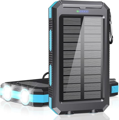Solar Power Bank 38800mAh Portable Charger with USB-C 5V/2.4A Fast Charging Power Bank Compatible with iPhone, with 2 LED Flashlights External Battery Pack Perfect for Camping, Hiking