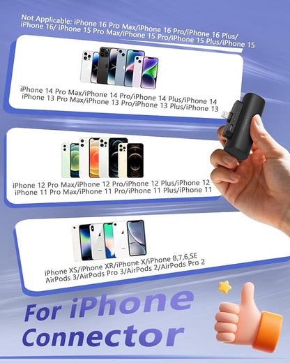 Miady 2-Pack Mini Portable Charger Built-in Connector Compact Battery Pack | 5000mAh PowerBank丨Not for Android丨Lightweight丨for Travel丨Compatible with iPhone 14/13 Series丨Flight-Safe丨18Wh丨Black+White