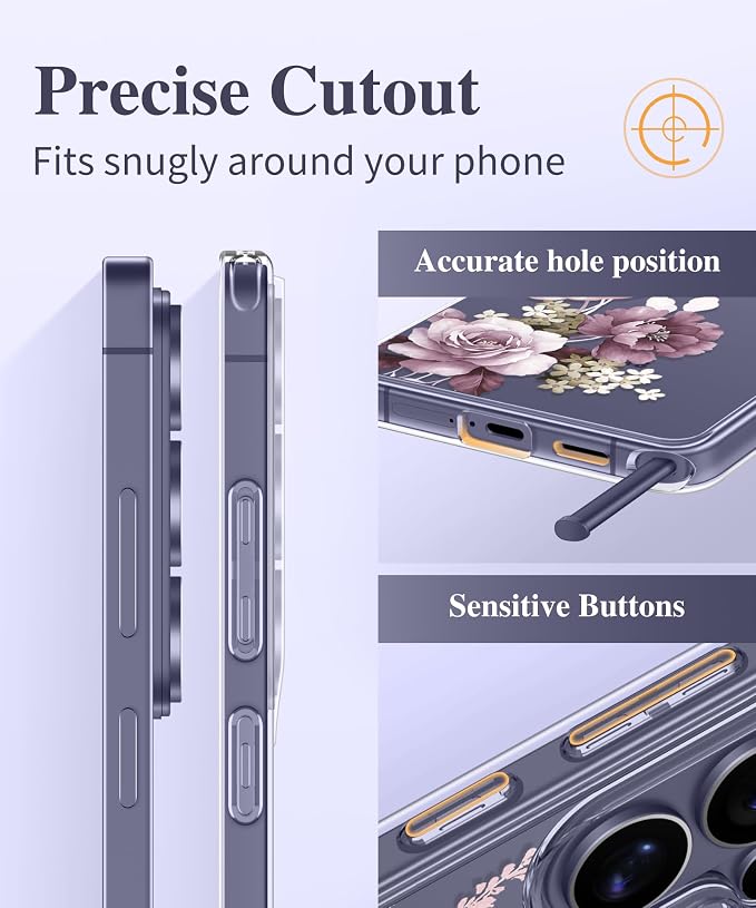 GVIEWIN for Samsung Galaxy S26 Ultra Case, Clear Floral Slim Shockproof Protective Women Phone Case, Non-Yellowing, with Screen Protector & Camera Lens Protector for S26 Ultra 6.9", Cherry Blossoms