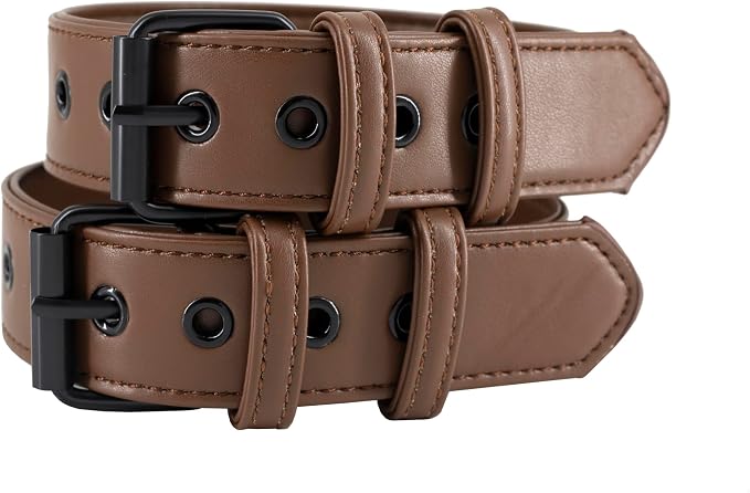 Men Leather Armband Adjustable Bulldog Buckle Bracelet Harness 2-Pack