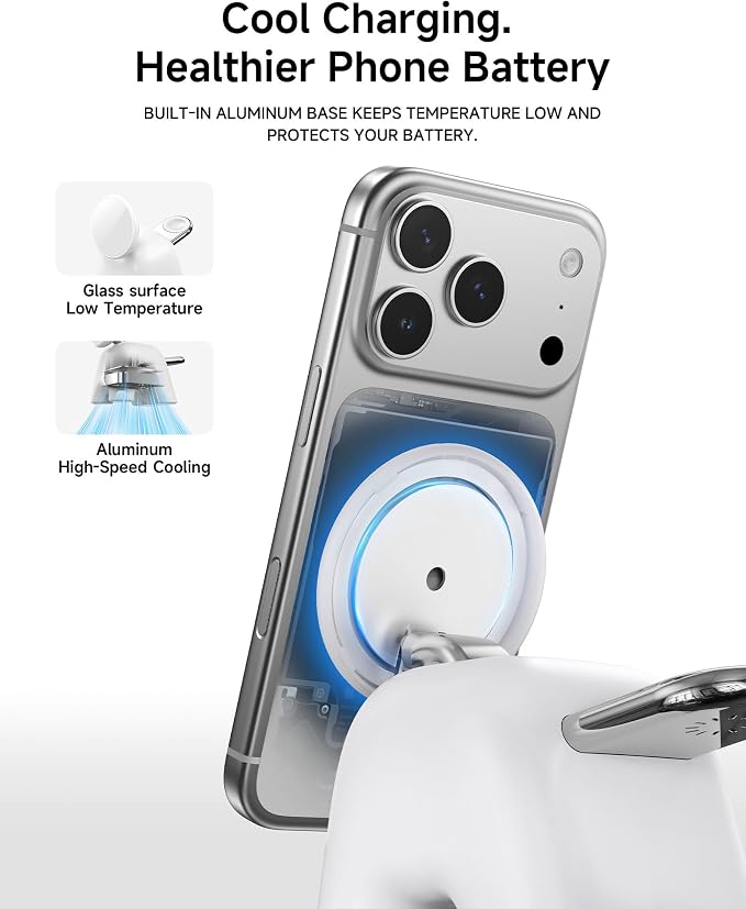 Foldable Wireless Charging Station, 15W Magnetic Fast Charger Stand for iPhone 17 16 15 14 13 12 Pro Max&Apple Watch&Airpods, 2-in-1 Charger for Home/Office/Travel(30W Adapter Included)