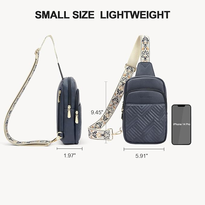 BOSTANTEN Sling Bag Quilted Crossbody Bags for Women Cross Body Purse Leather Fanny Pack with Adjustable Guitar Strap