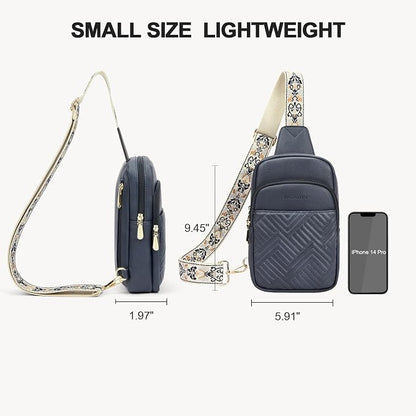 BOSTANTEN Sling Bag Quilted Crossbody Bags for Women Cross Body Purse Leather Fanny Pack with Adjustable Guitar Strap