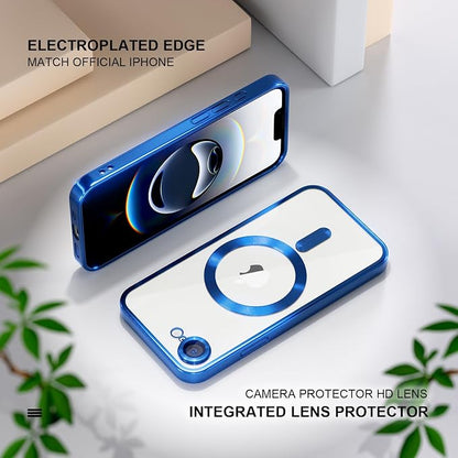 Misea Magnetic for iPhone 17e / 16e Case Compatible with MagSafe [Never Yellowing] [Military Grade Drop Protection] Full Camera Lens Protector Plating Soft Clear Phone Case for Women 6.1", Deep Blue