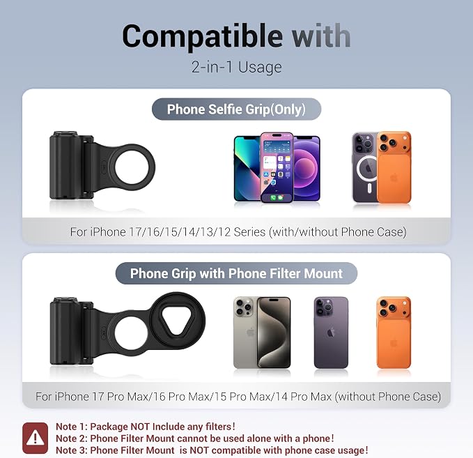 KIWIFOTOS Magnetic Phone Camera Grip with 67mm Camera Lens Filter Adapter for iPhone 17 16 15 14 Pro Max Photography UV ND CPL Phone Lens Adapter(67mm Filters not Included)