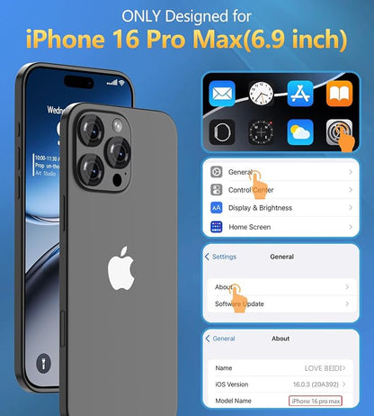 for iPhone 16 Pro Max Case Waterproof | Shockproof Dust Proof Phone Case Cover with Screen Protector for iPhone 16 Promax - Blue
