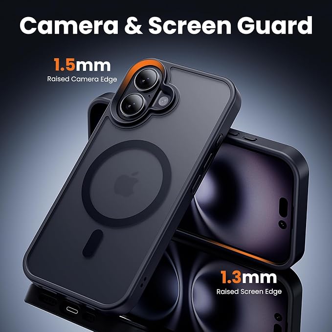 3 in 1 for iPhone 16 Case with MagSafe, Screen Protector*1 Camera Lens Protector*1,Matte Skin Feeling Back Cover Military-Grade Protection for iPhone 16 Phone Case 6.1 inch Matte Black
