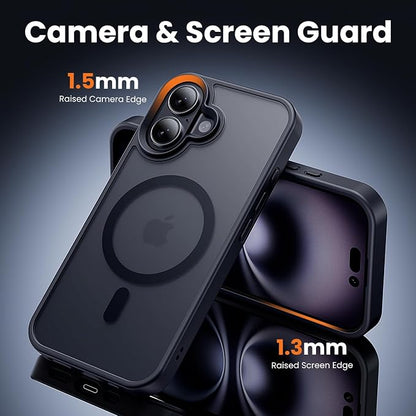 3 in 1 for iPhone 16 Case with MagSafe, Screen Protector*1 Camera Lens Protector*1,Matte Skin Feeling Back Cover Military-Grade Protection for iPhone 16 Phone Case 6.1 inch Matte Black