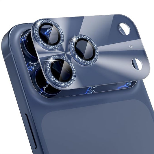 Choiche Compatible for iPhone 17 Pro Max Camera Lens Protector, Bling Camera Cover with 9H Tempered Glass Lens Screen Protector Metal Ring Decoration Accessories 6.9-inch (Light-Blue)