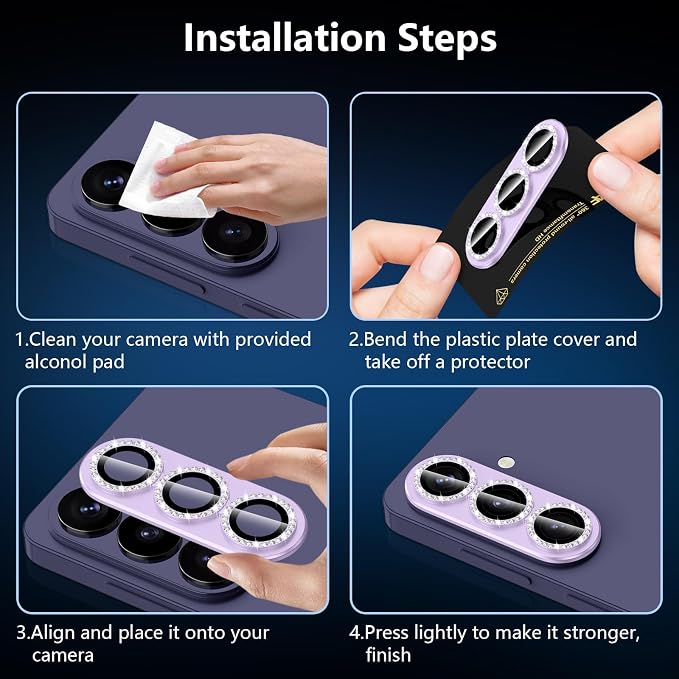 for Samsung Galaxy S26 Plus Camera Lens Protector, Electroplated Matte Back with 9H Tempered Glass Lens Protector, [Strong Adsorption] [Case-Friendly] Metal Ring HD Lens Cover, Purple Diamond