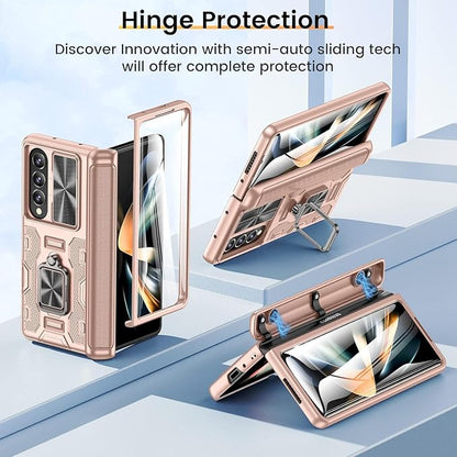 VEGO for Samsung Z Fold 4 Case, with Slide Camera Cover&Screen Protector | Fold 4 Case with Kickstand Hinge Protection Cover Case for Samsung Galaxy Z Fold 4 5G- Pink