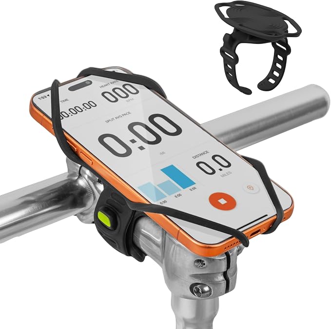 Bone Bike Tie 6 Pro, Bicycle Phone Mount for Stem, Scratch-Free & Shock-Absorbing Silicone MTB Holder with Dual-Strap Protection, Cycling Phone Carrier for iPhone & 4.7"–7.2" Smartphones (Stem)