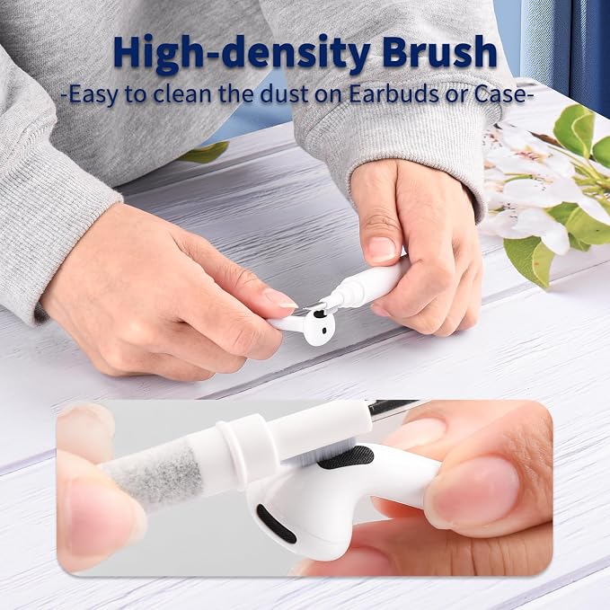 Cleaner Kit for Airpods Pro 1 2 3, 3-in-1 Multi-Function Cleaning Pen Tools Soft Brush Flocking Sponge & Metal Tip for Earbuds, Wireless Earphones, iPhone, Camera, Lens, Bluetooth Headphones (White)