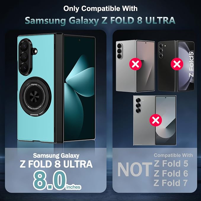 Hekodonk for Galaxy Z Fold 8 Ultra Case with 360 Rotatable Stand,[Compatible with MagSafe][Front Screen Protector],Magnetic Ring Holder with Hinge Protective Case for Samsung Z Fold 8 Ultra,Light Blue
