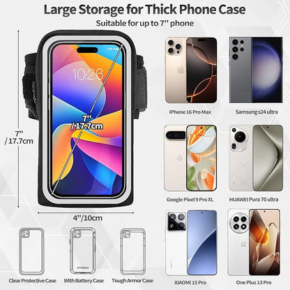 Wristband Phone Holder for Running, Forearm Armbands, Running Armband with Card Slot for iPhone Pro Max Plus (16/15/14/13/12/11/X/XR), for Galaxy S24/S10, Cell Phone Holder Up to 7.0'' Phone
