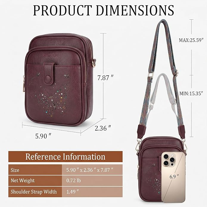 KITEVIUN Crossbody Bags for Women Leather Crossbody Purse Small Shoulder Phone Purse with Adjustable Strap & RFID Card Slots