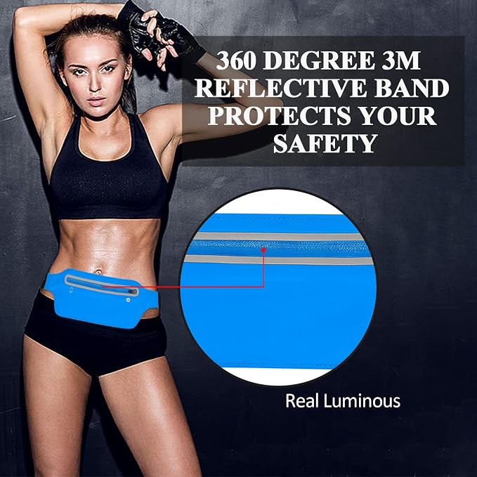 Fanny Packs for Women,Waterproof Fanny Pack for Men,Adjustable Running Belt Waist Pack Slim Expandable Pocket Belt,iPhone Running Holder Cell Phone Elastic Waist Pouch Bag for Galaxy Blue
