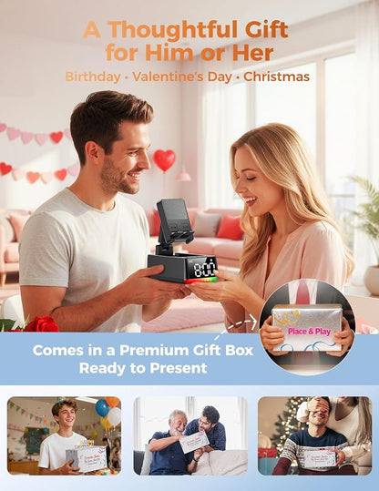 Bluetooth Speaker Birthday Gift for Men:Induction Cell Phone Stand HD Sound Valentines Gifts For Him Her Adult Teen,Anti-Slip Phone Holder Kitchen Gadget Women Mom Wife,Dad Husband Boyfriend(Black)