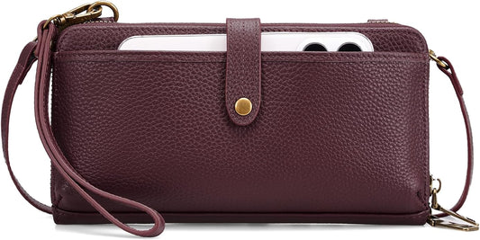 befen Leather Wristlet Wallet for Women Cell Phone Purse with Built in Wallet Vintage Leather Crossdody Bag Clutch Purse