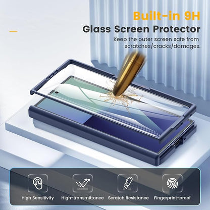 Caka Magnetic for Samsung Galaxy Z Fold 7 Case with Hinge Protection Blue | Compatible with MagSafe, Built-in Outer Screen Protector, Hinge Guard, Translucent Matte Back, 360° Hybrid Drop Defense