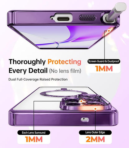 Meifigno Magnetic Case with Removable Phone Ring Stand for Samsung Galaxy S25 Ultra, [Glitter Card & Wrist Strap] [MagSafe Compatible] [Built in Mirror] Phone Ring Stand + Phone Case Kit, Purple