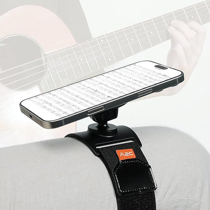 A2C Magnetic Guitar Phone Holder Mount with Adjustable Elastic Strap | 360° Rotatable Ball Head | Guitar Accessory Gift | Compatible with MagSafe – Metal Ring Included for All Smartphones