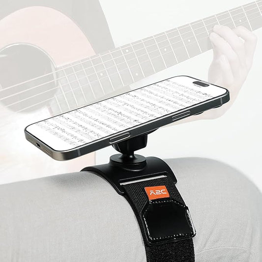 A2C Magnetic Guitar Phone Holder Mount with Adjustable Elastic Strap | 360° Rotatable Ball Head | Guitar Accessory Gift | Compatible with MagSafe – Metal Ring Included for All Smartphones
